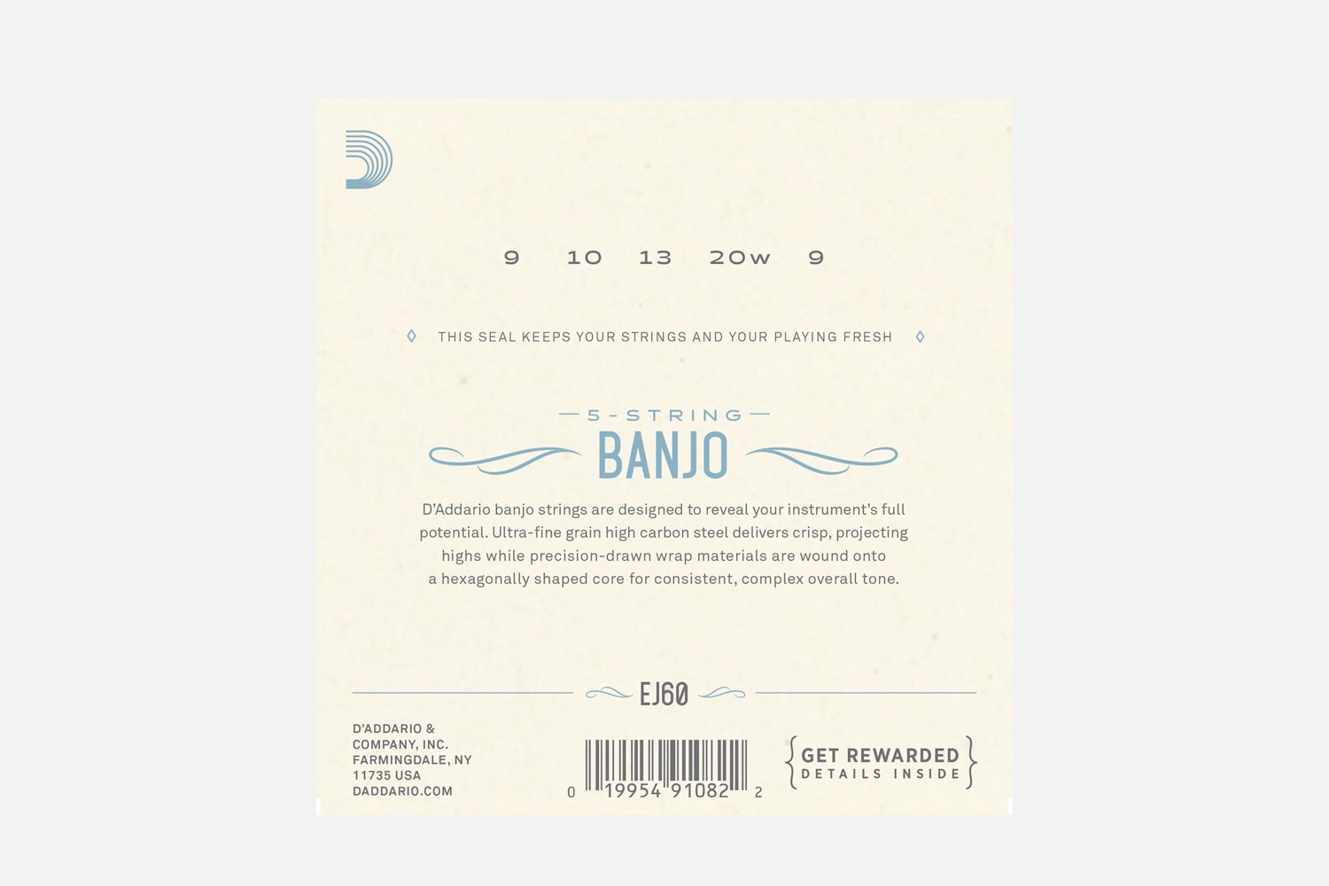 D'Addario EJ60 Nickel Light 009-020w (5274144309412)