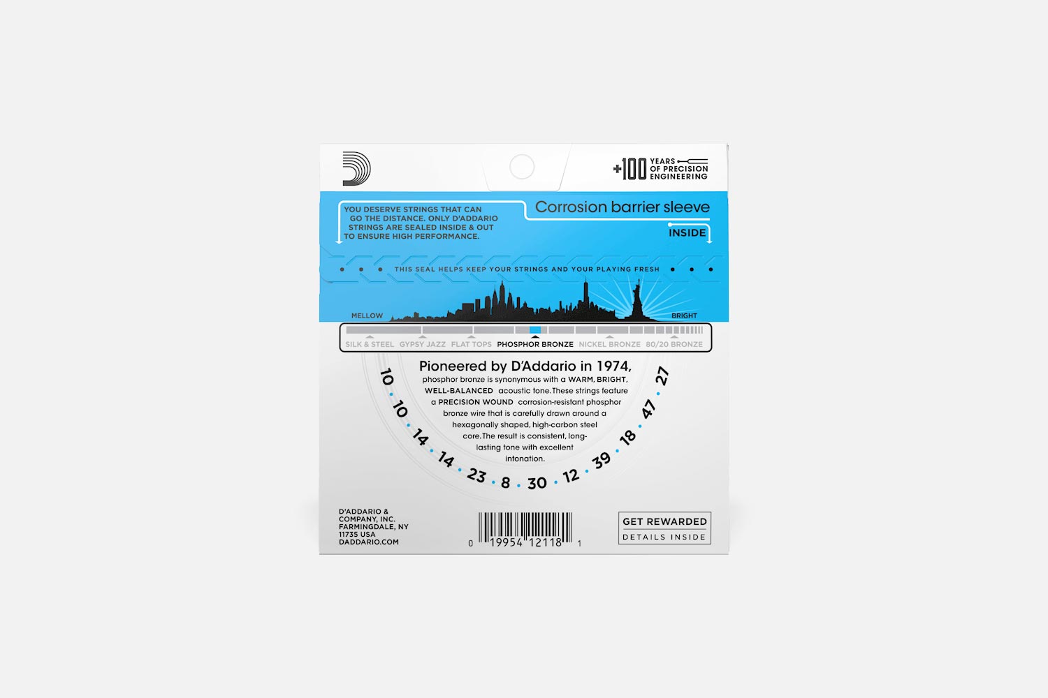 D'Addario Light EJ38 Phosphor bronze 010-047 (5288661352612)