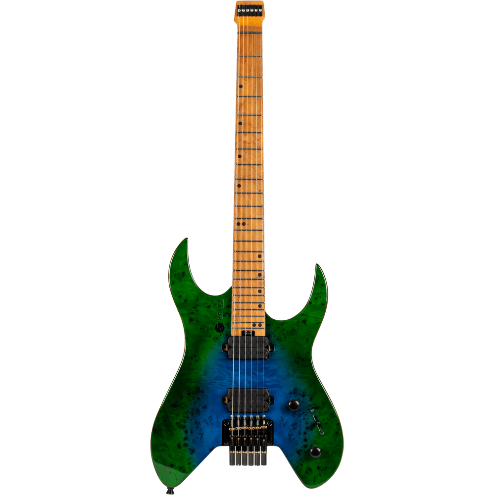 Spira Guitars S-500 Headless GBR Headless S-Style Trans Aqua Blue
