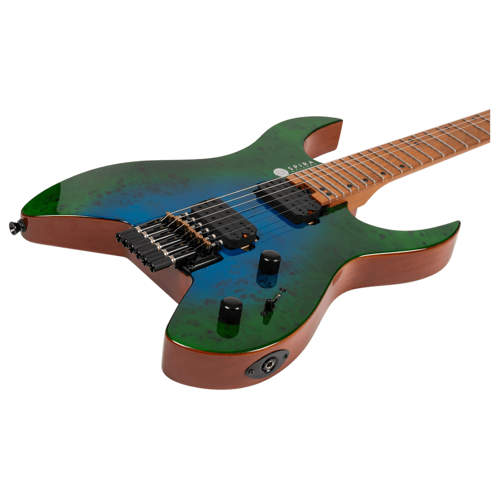 Spira Guitars S-500 Headless GBR Headless S-Style Trans Aqua Blue