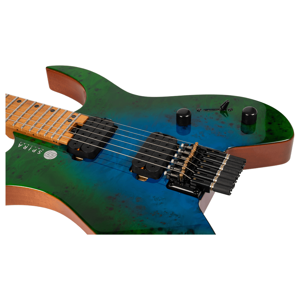 Spira Guitars S-500 Headless GBR Headless S-Style Trans Aqua Blue